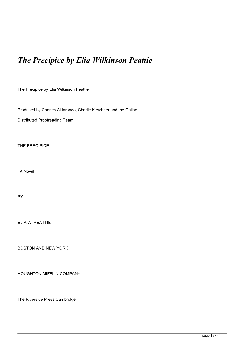 The Precipice by Elia Wilkinson Peattie</H1>