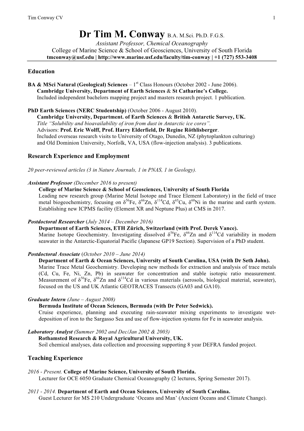 Tim Conway CV 1