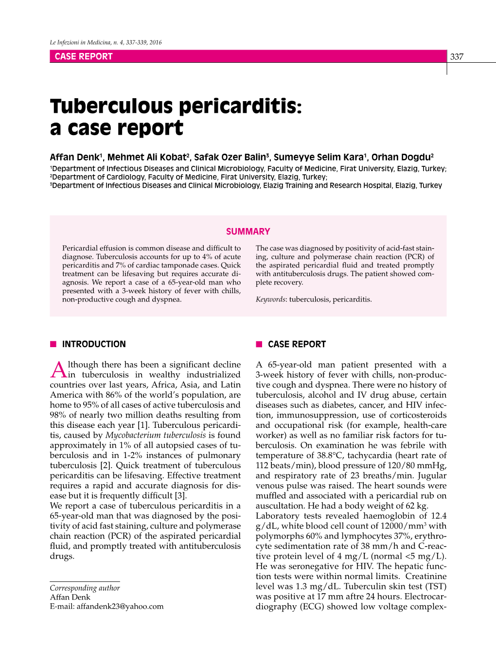 Tuberculous Pericarditis: a Case Report