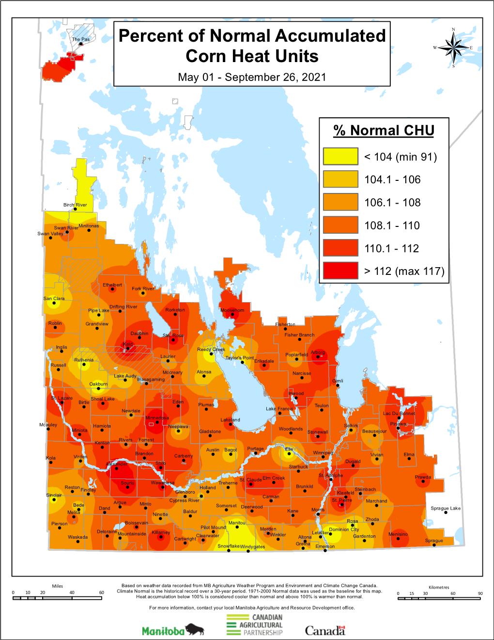 Percent of Normal Accumulated Corn Heat Units ® May 01 - September 26, 2021