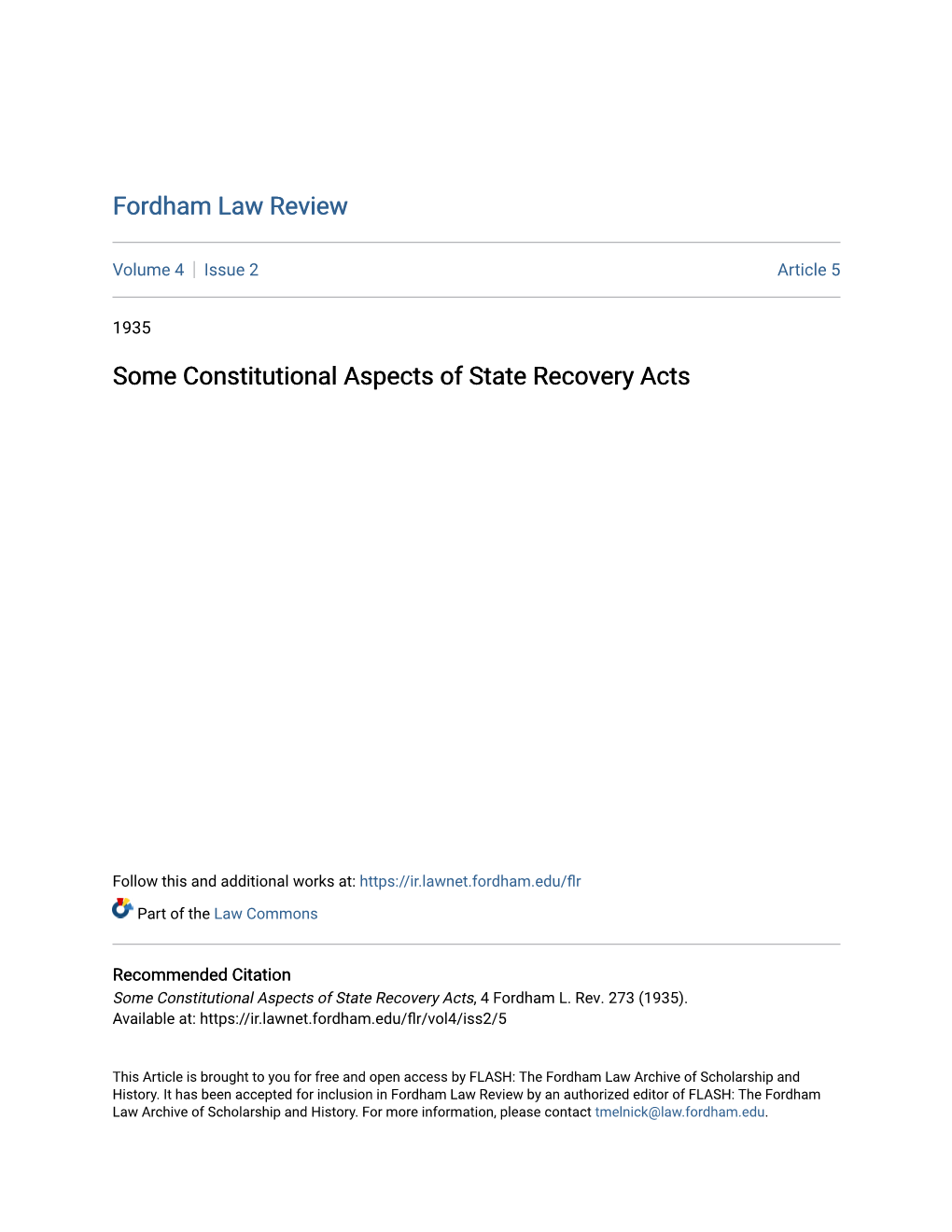 Some Constitutional Aspects of State Recovery Acts