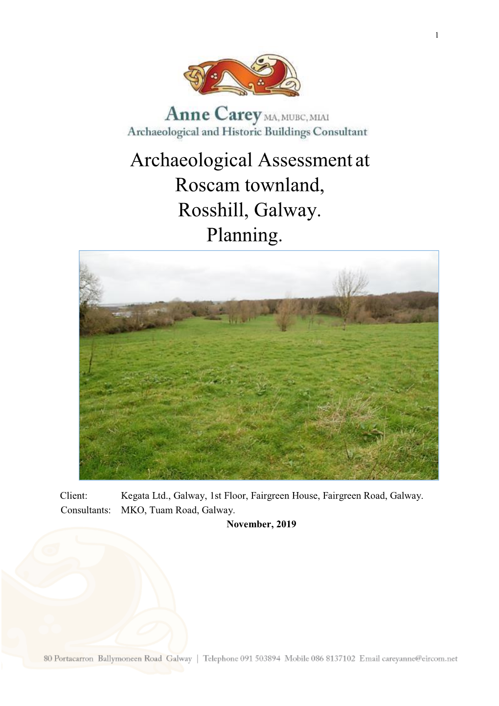 Archaeological Assessmentat Roscam Townland, Rosshill, Galway