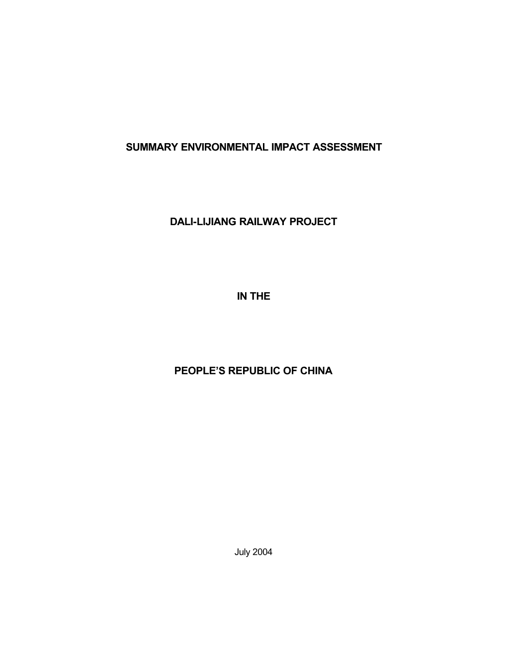 Summary Environmental Impact Assessment Dali