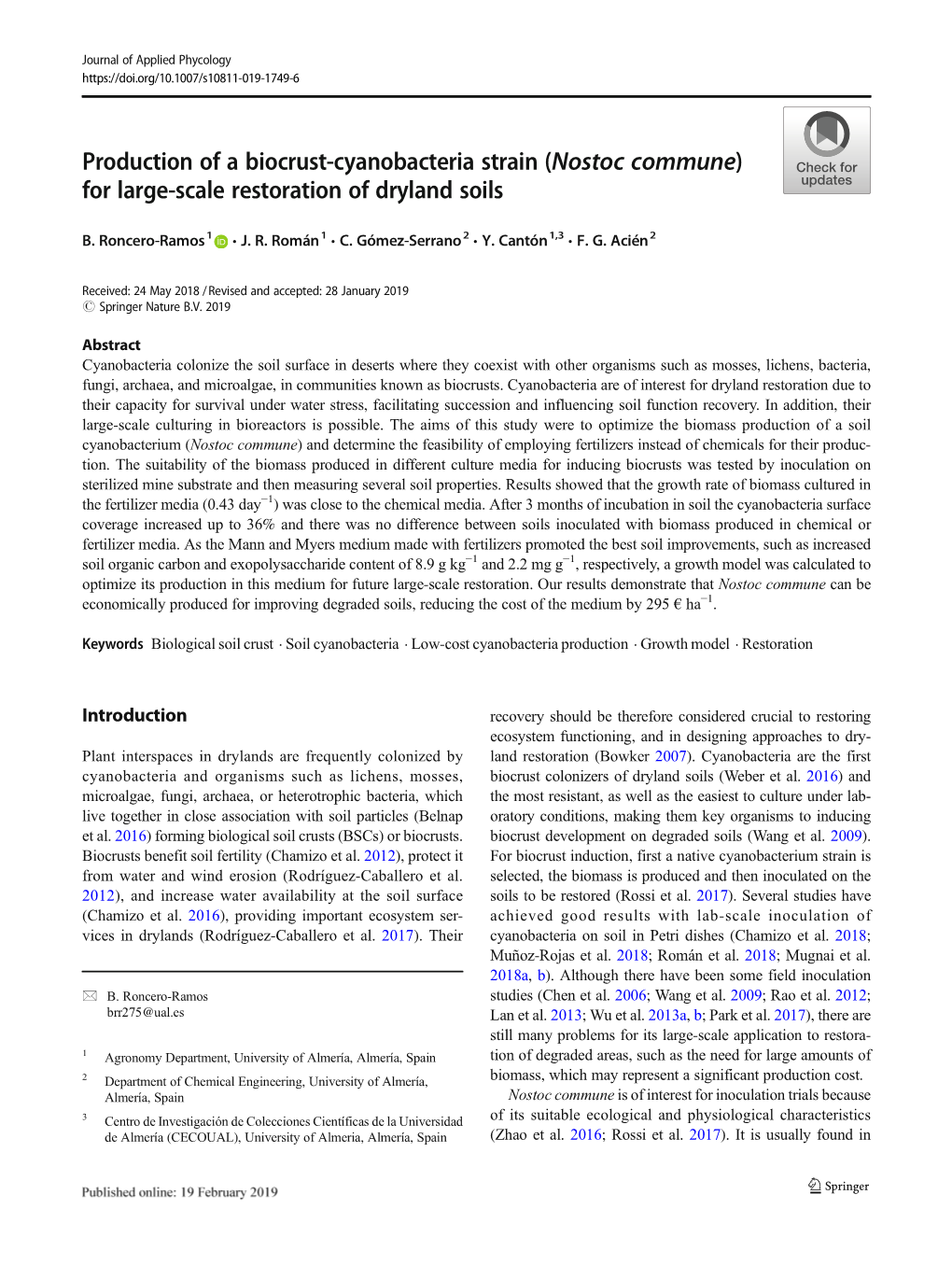 (Nostoc Commune) for Large-Scale Restoration of Dryland Soils