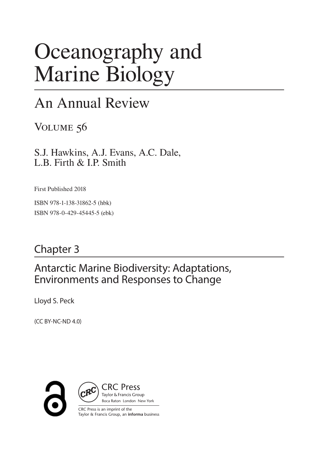 Oceanography and Marine Biology an Annual Review Volume 56