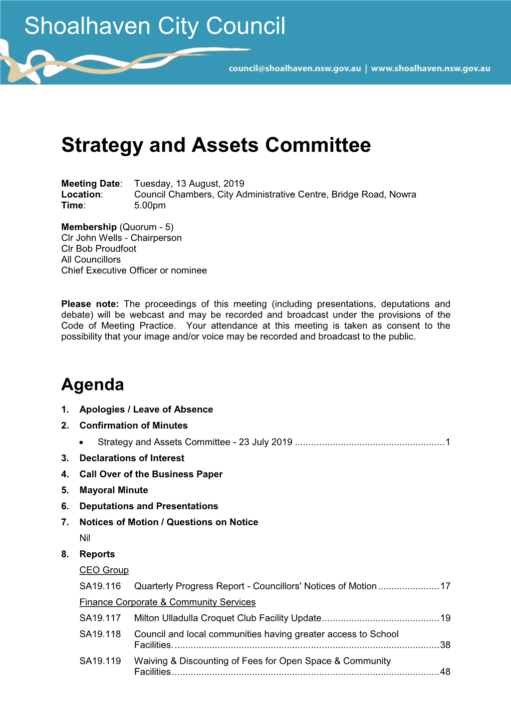 Agenda of Strategy and Assets Committee