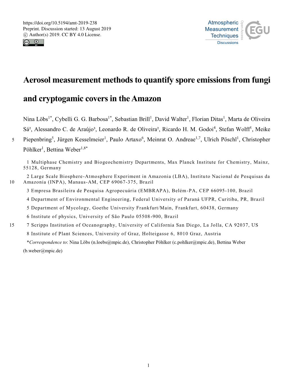 Aerosol Measurement Methods to Quantify Spore Emissions from Fungi