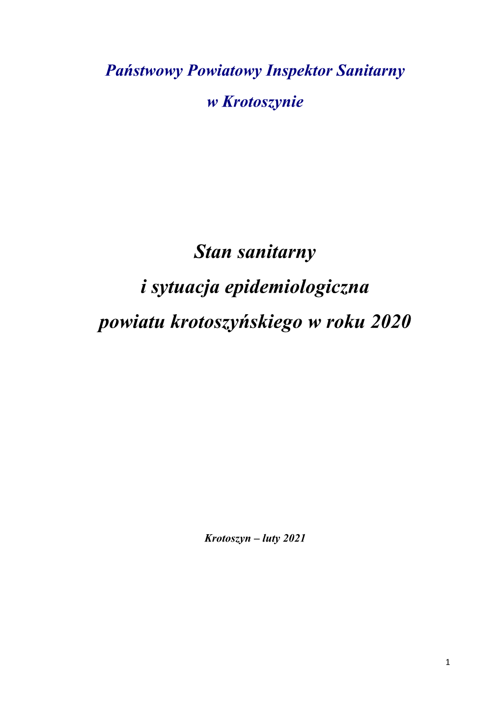 Stan Sanitarny I Sytuacja Epidemiologiczna Powiatu Krotoszyńskiego W Roku 2020
