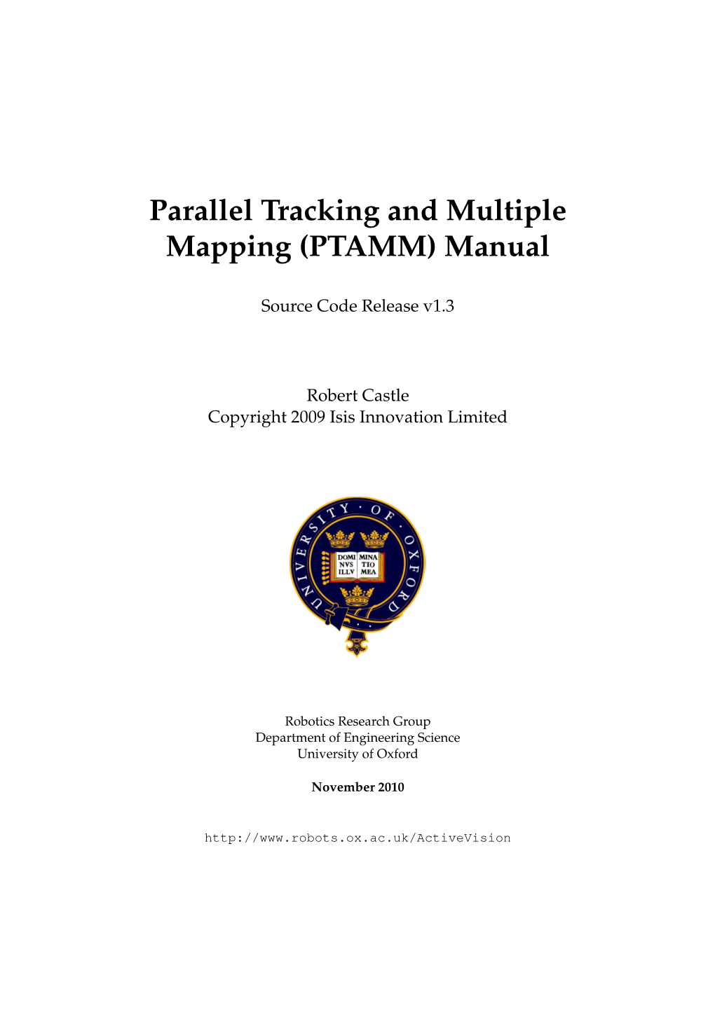 Parallel Tracking and Multiple Mapping (PTAMM) Manual