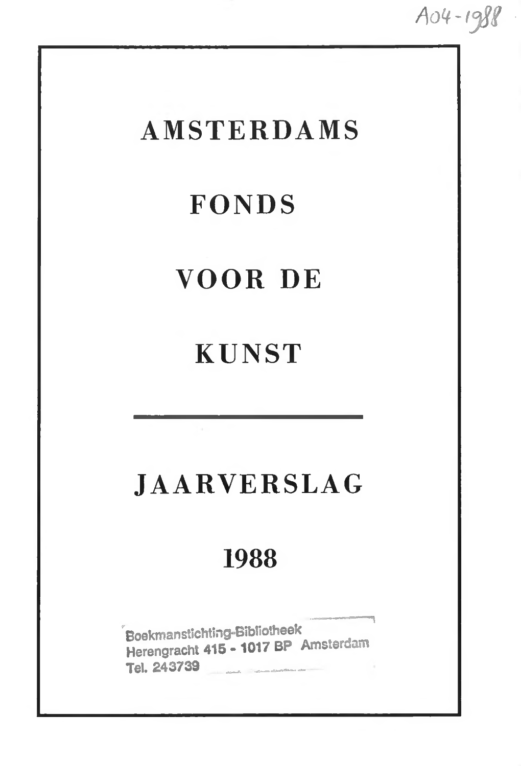 Amsterdams Fonds Voor De Kunst Jaarverslag 1988