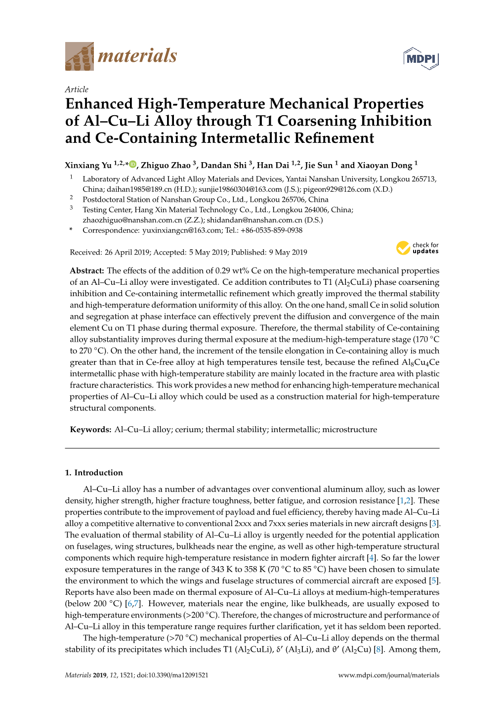 Enhanced High-Temperature Mechanical Properties of Al–Cu–Li Alloy Through T1 Coarsening Inhibition and Ce-Containing Intermetallic Reﬁnement