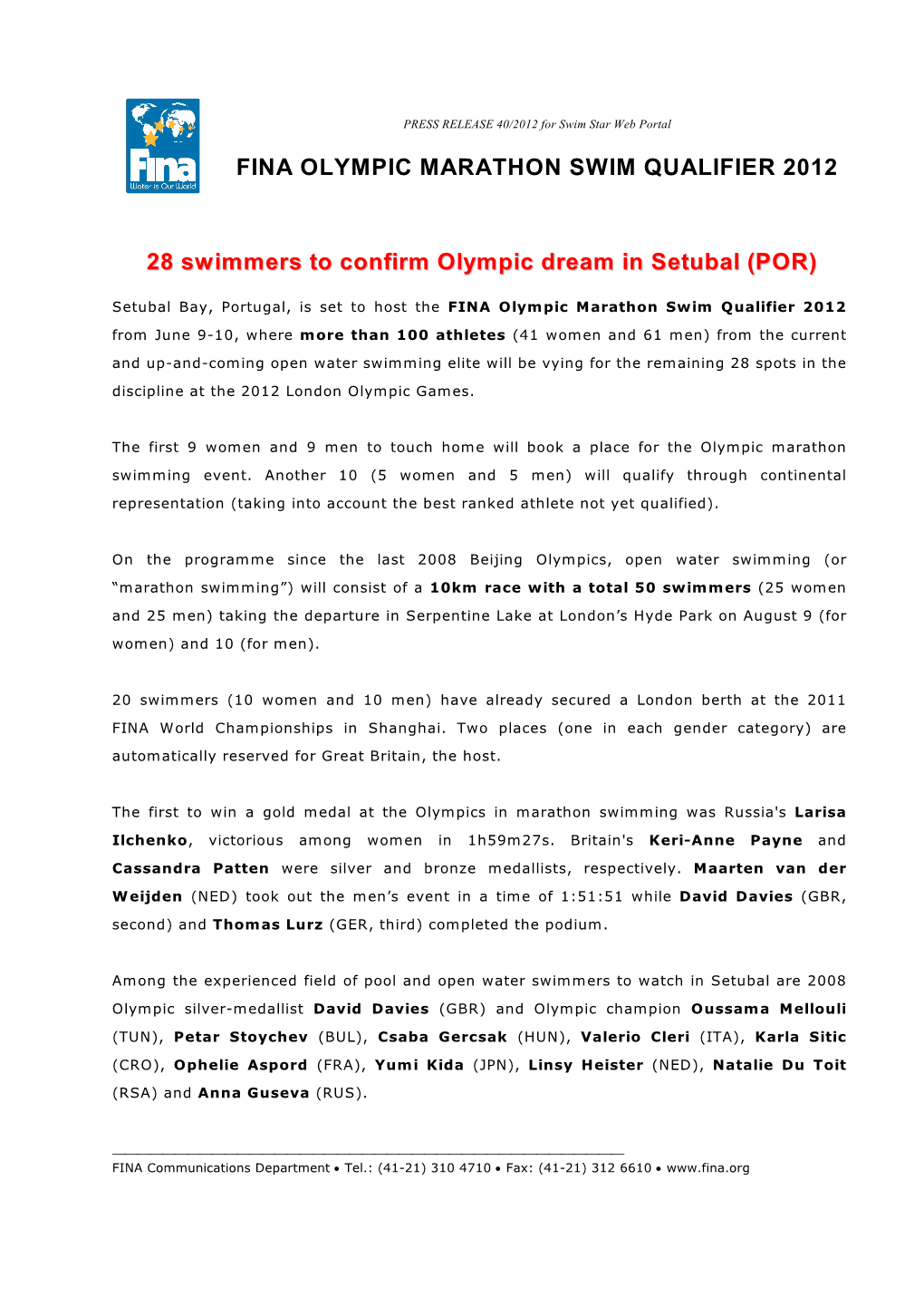 28 Swimmers to Confirm Olympic Dream in Setubal (POR)