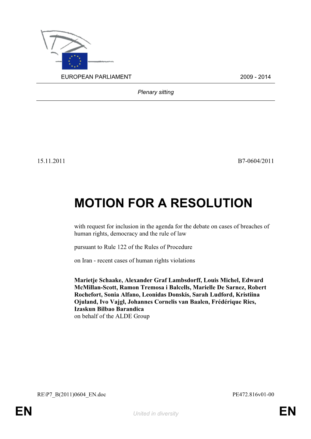 En En Motion for a Resolution