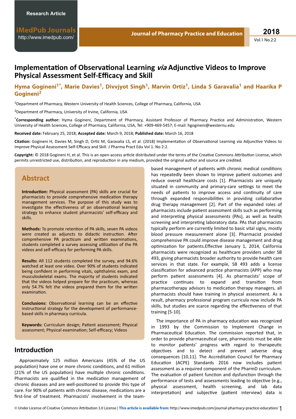 Implementation of Observational Learning Via Adjunctive Videos To