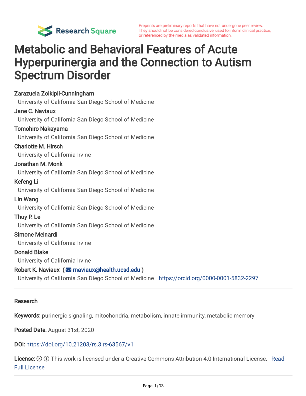 Metabolic and Behavioral Features of Acute Hyperpurinergia and the Connection to Autism Spectrum Disorder