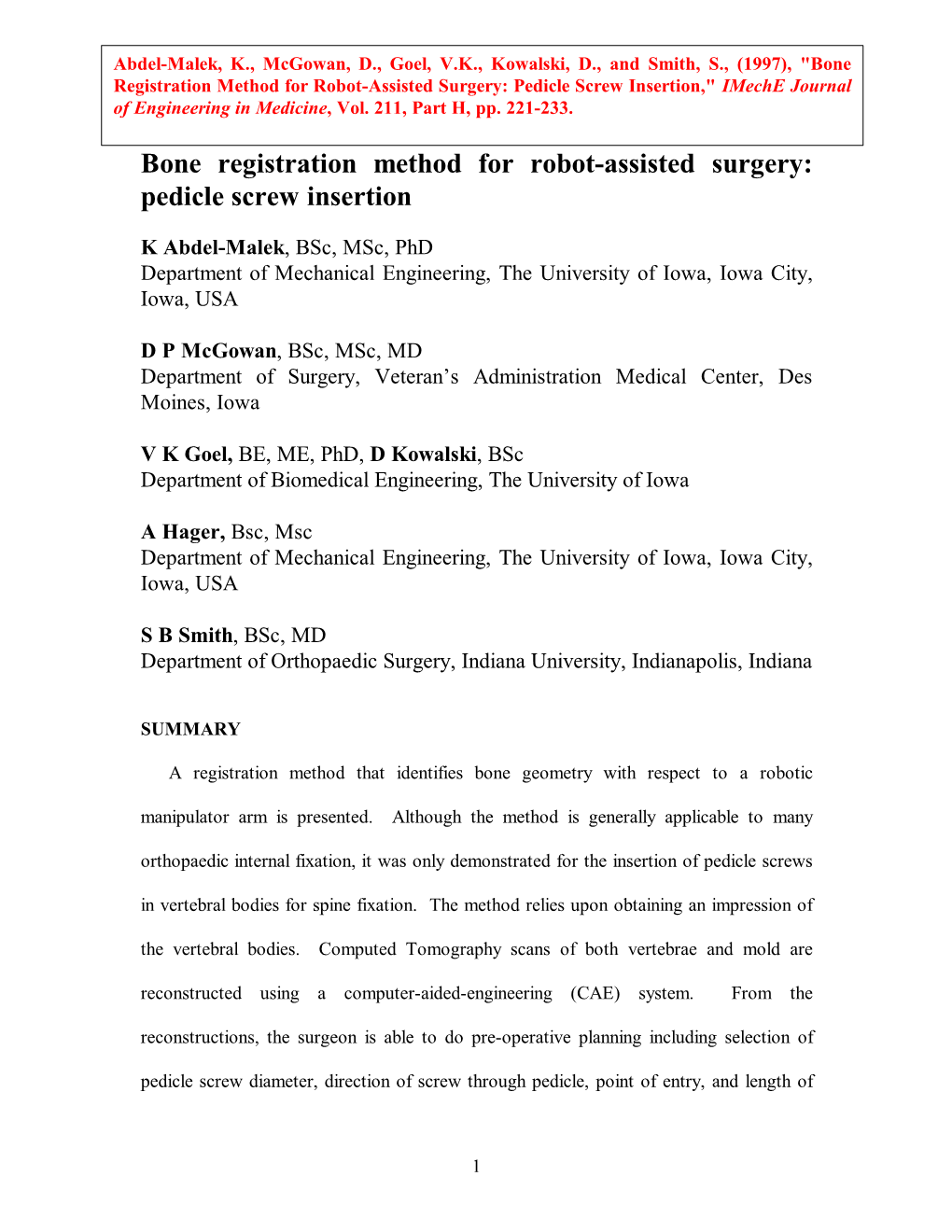 Bone Registration Method for Robot-Assisted Surgery: Pedicle Screw Insertion,