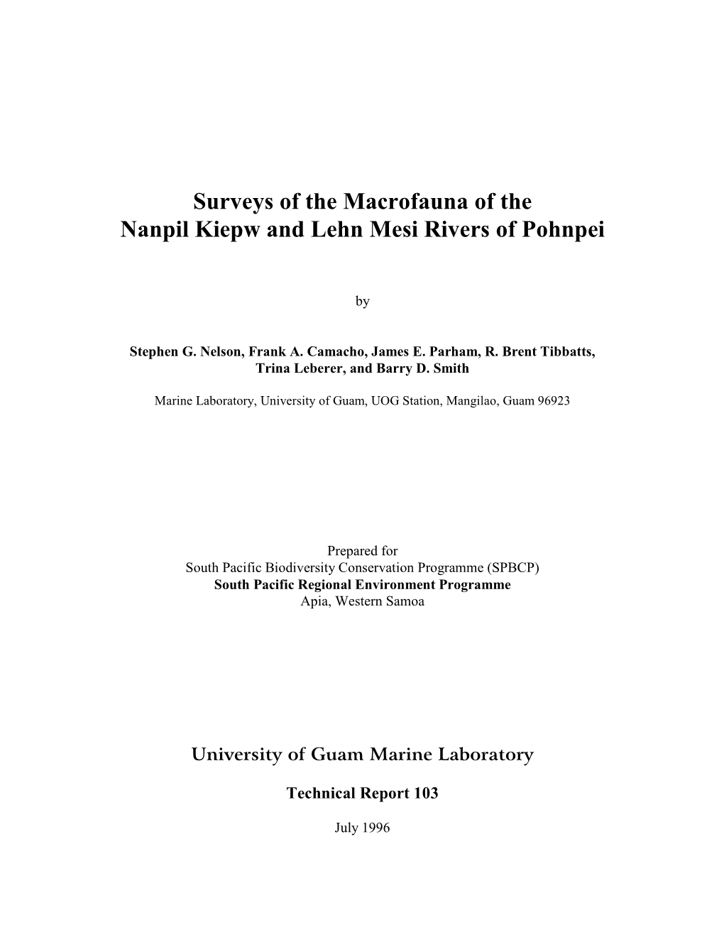 Surveys of the Macrofauna of the Nanpil Kiepw and Lehn Mesi Rivers of Pohnpei