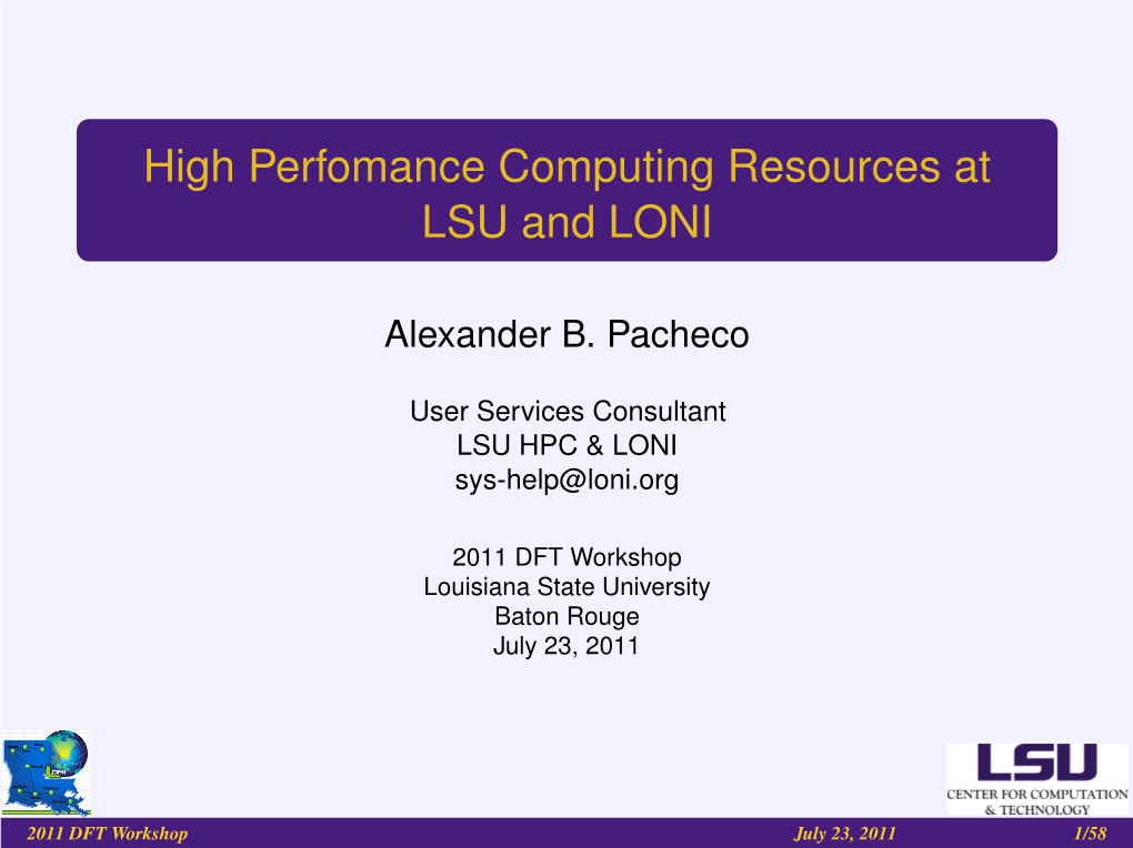 High Perfomance Computing Resources at LSU and LONI