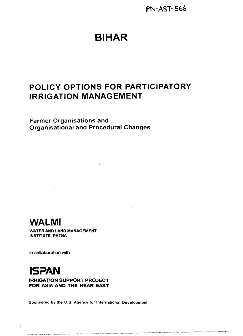 Policy Options for Participatory Irrigation Management