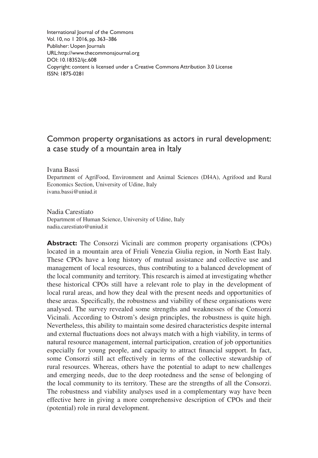 Common Property Organisations As Actors in Rural Development: a Case Study of a Mountain Area in Italy