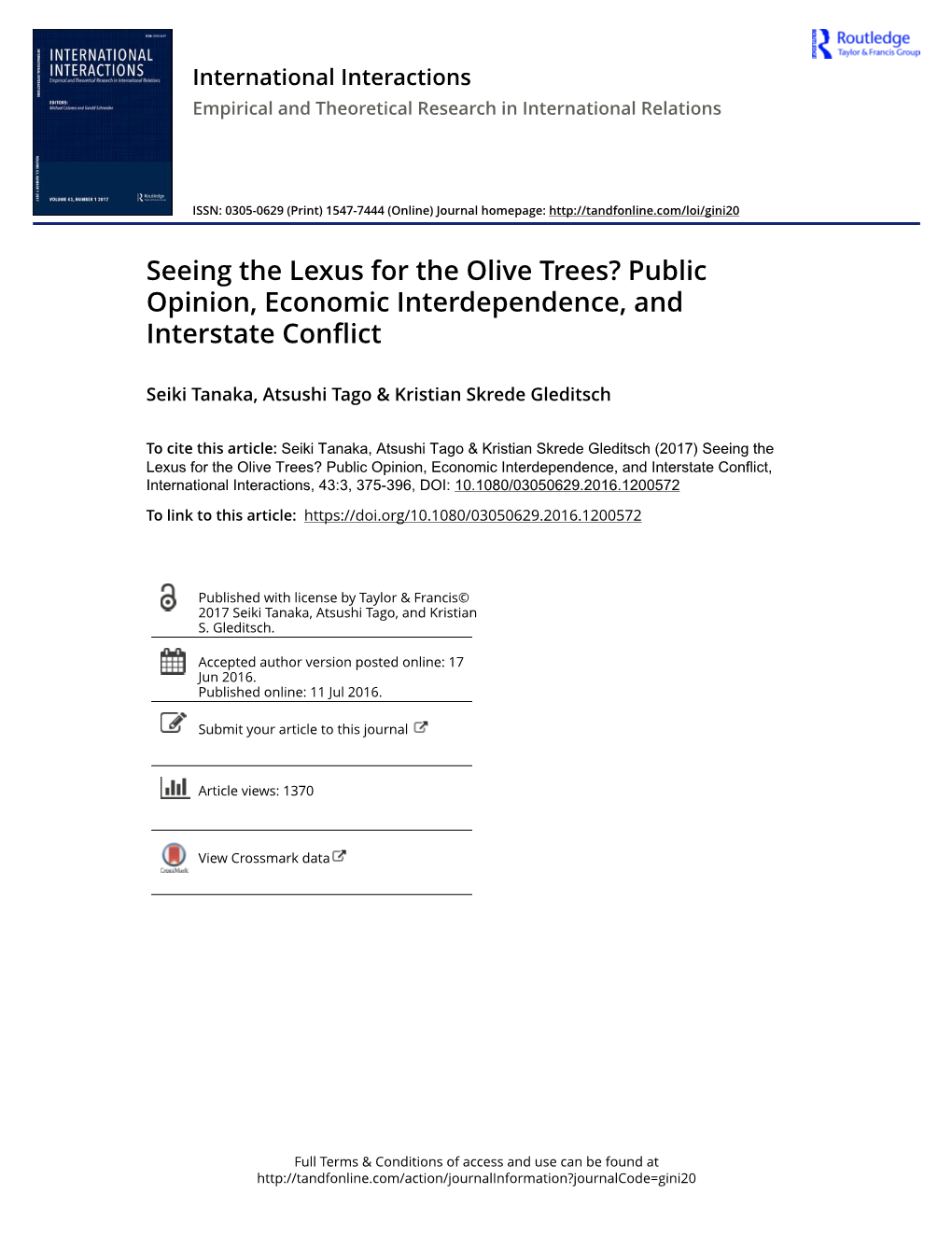 Seeing the Lexus for the Olive Trees? Public Opinion, Economic Interdependence, and Interstate Conflict