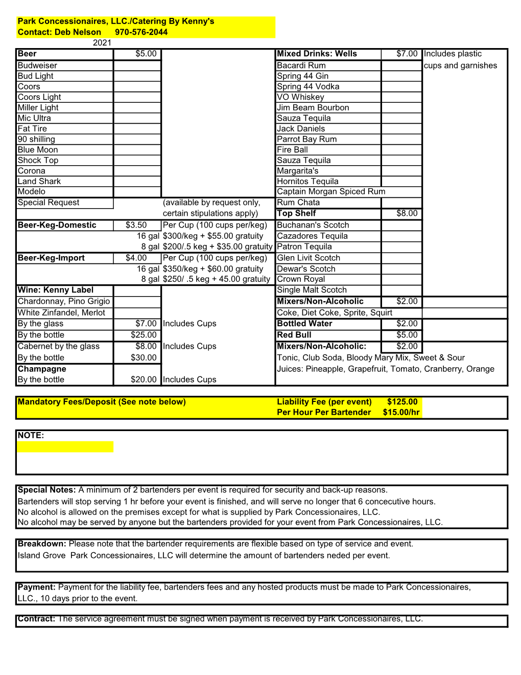 Alcohol Concessionaire Info