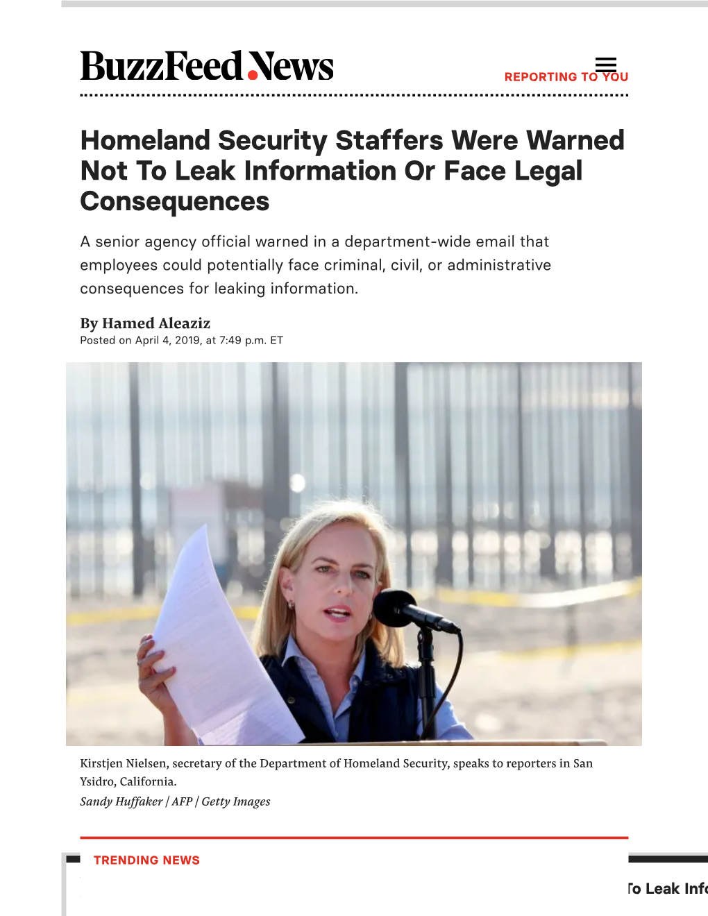 Homeland Security Staffers Were Warned Not to Leak Information Or Face Legal Consequences