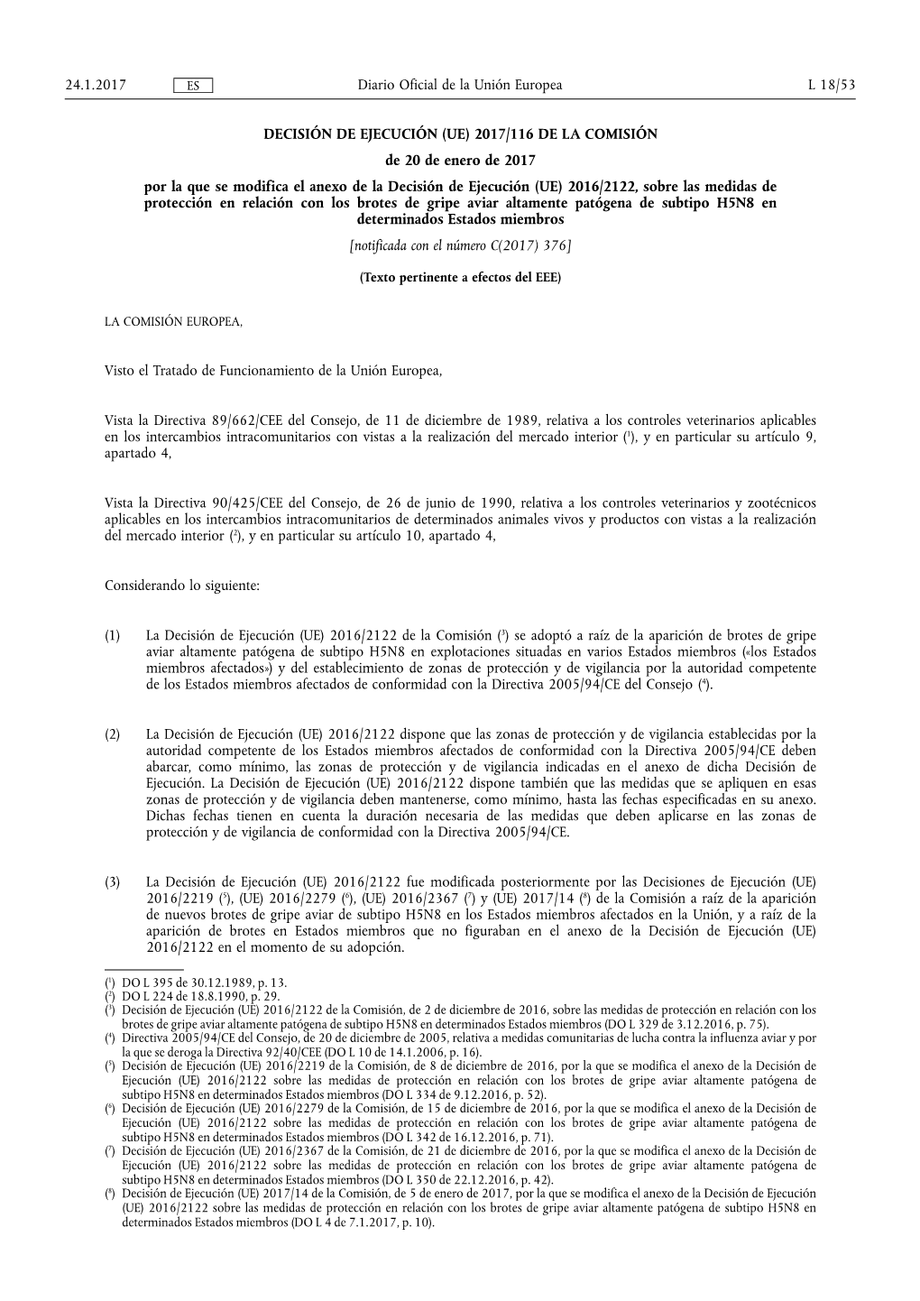 Decisión De Ejecución (Ue) 2017/ 116 De La Comisión