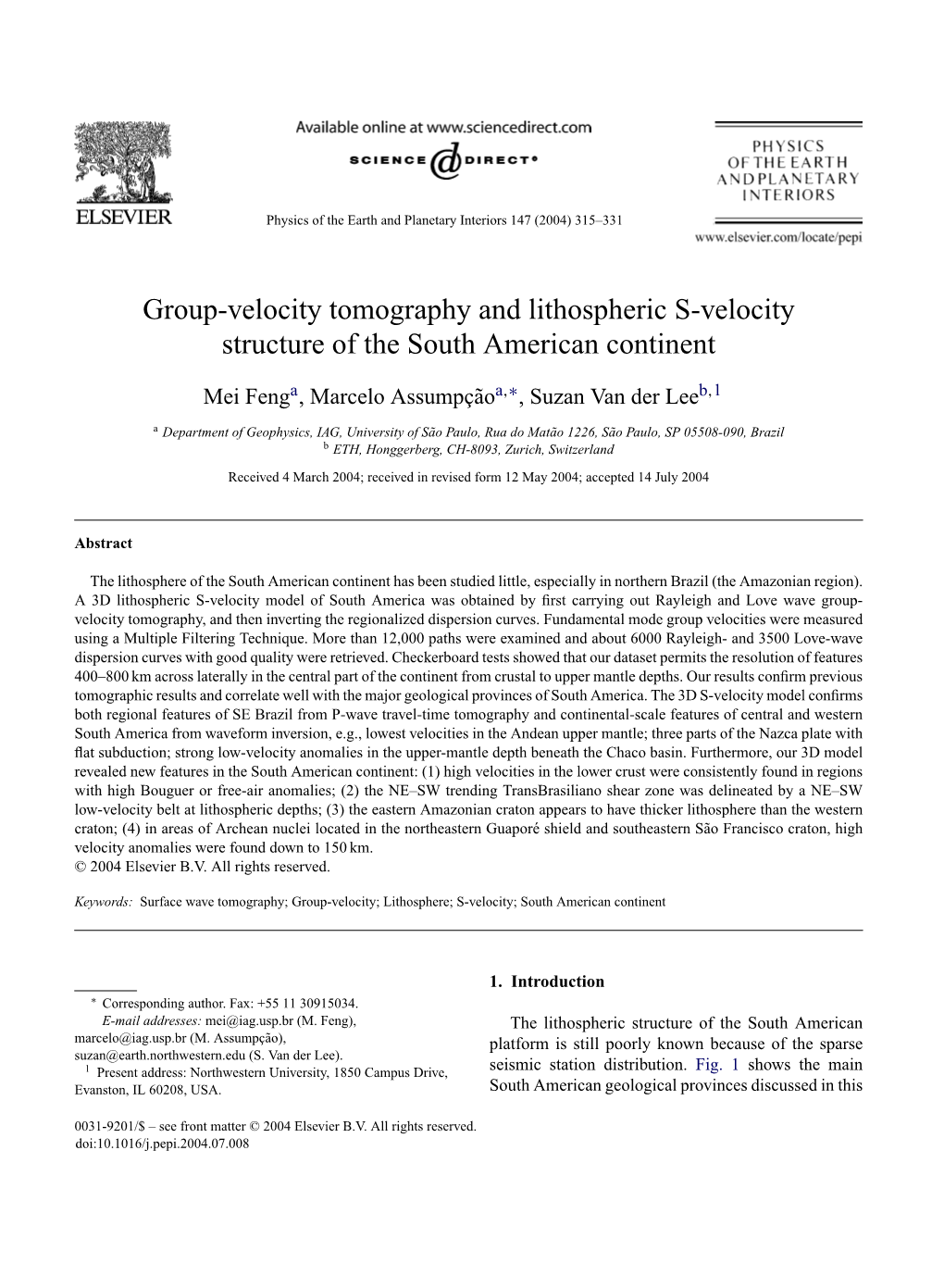 Group-Velocity Tomography and Lithospheric S-Velocity Structure of the South American Continent