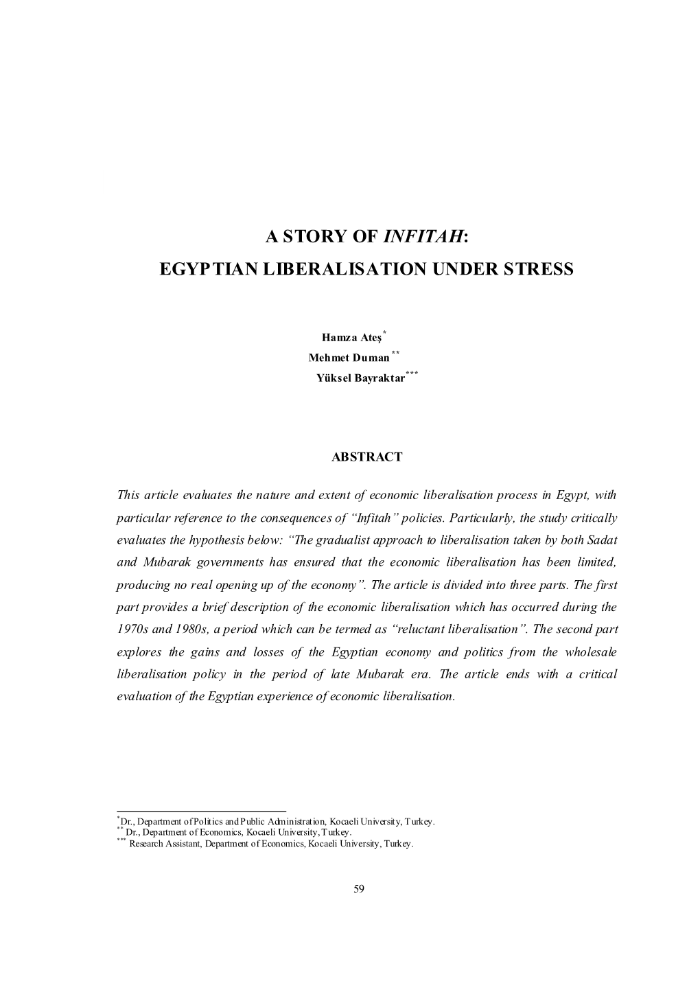 A Story of Infitah: Egyptian Liberalisation Under Stress