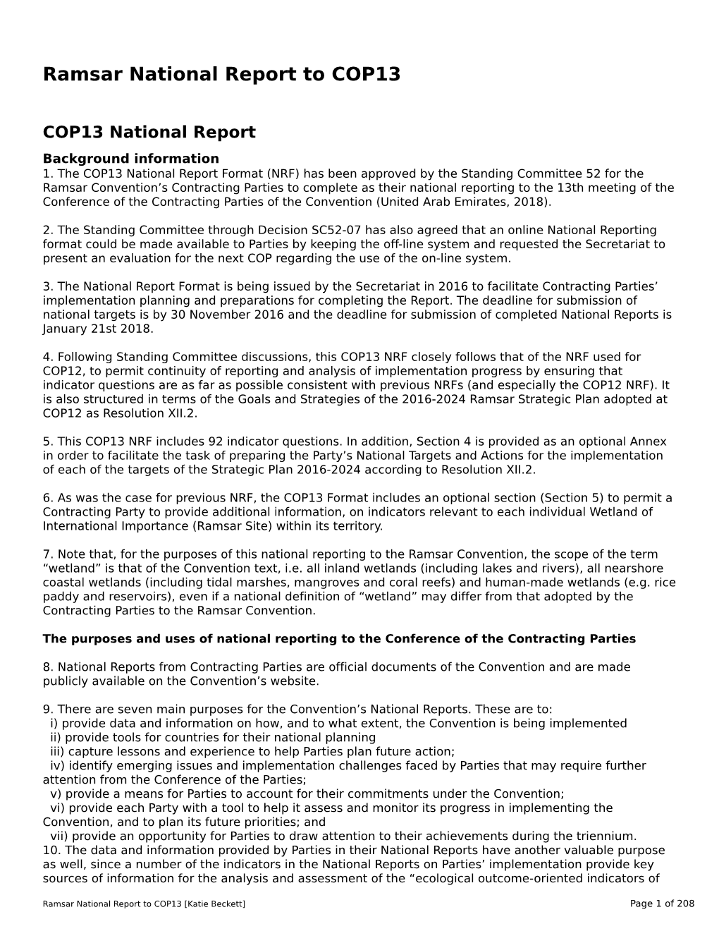Ramsar National Report to COP13
