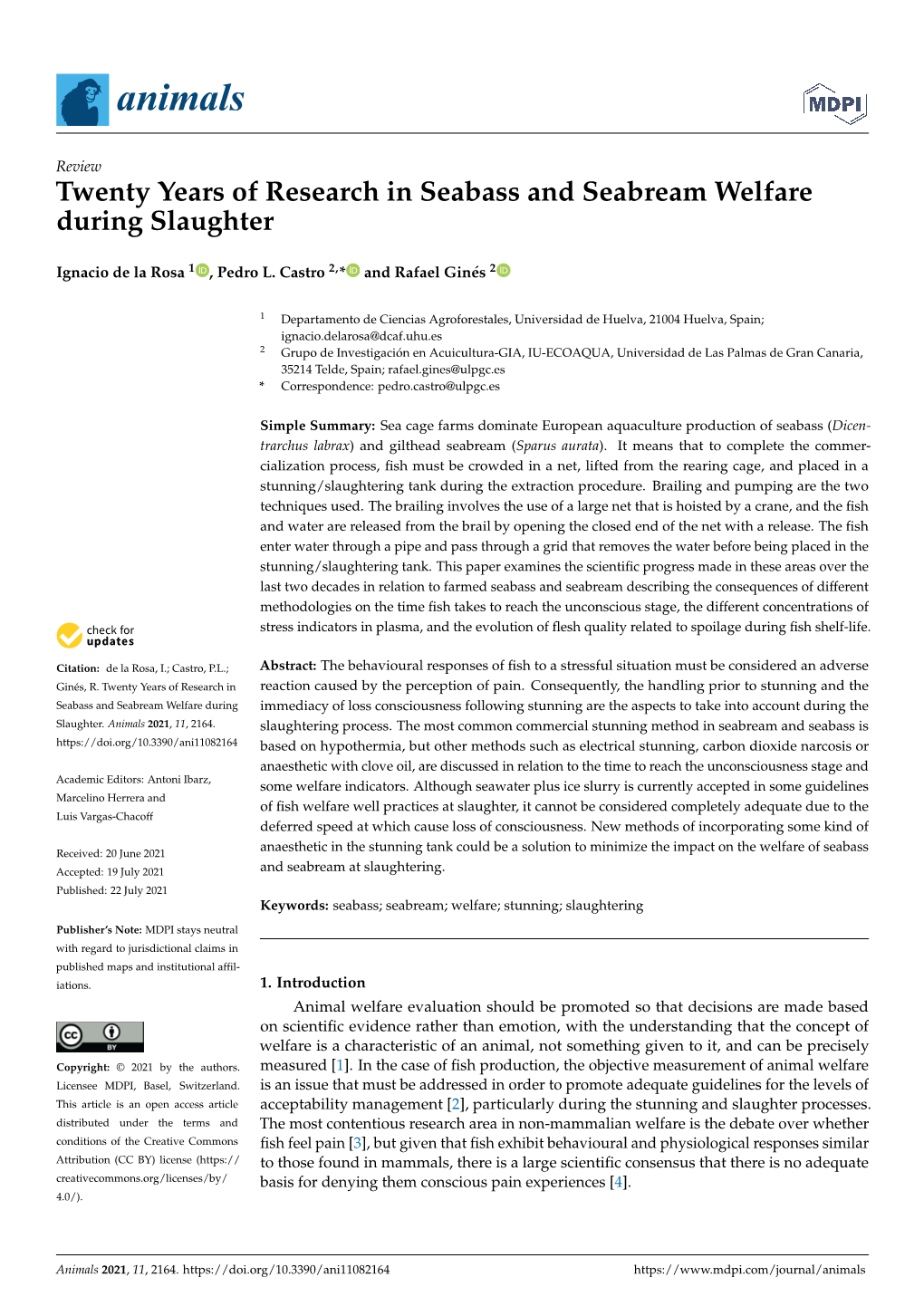 Twenty Years of Research in Seabass and Seabream Welfare During Slaughter