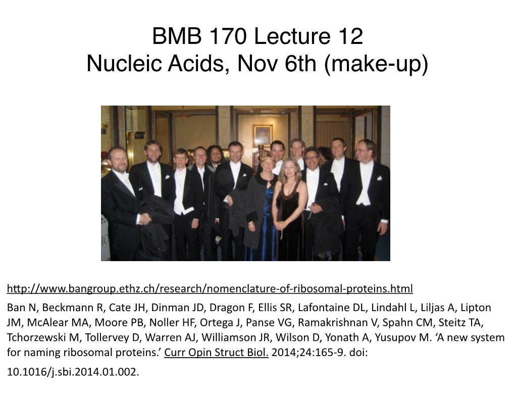 BMB 170 Lecture 12 Nucleic Acids, Nov 6Th (Make-Up)
