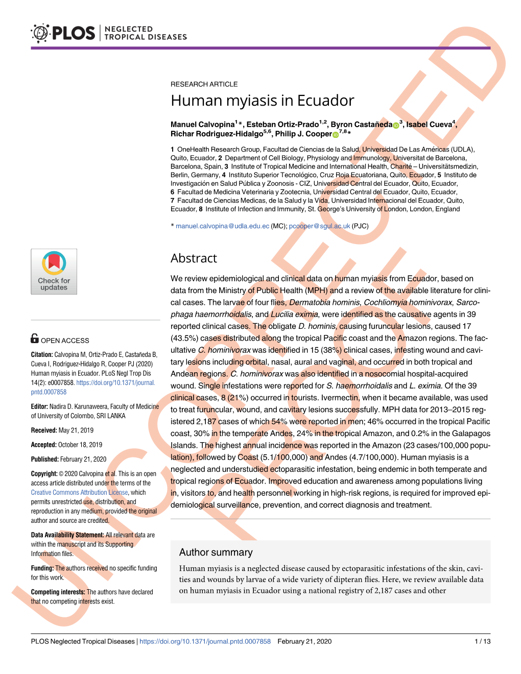 Human Myiasis in Ecuador