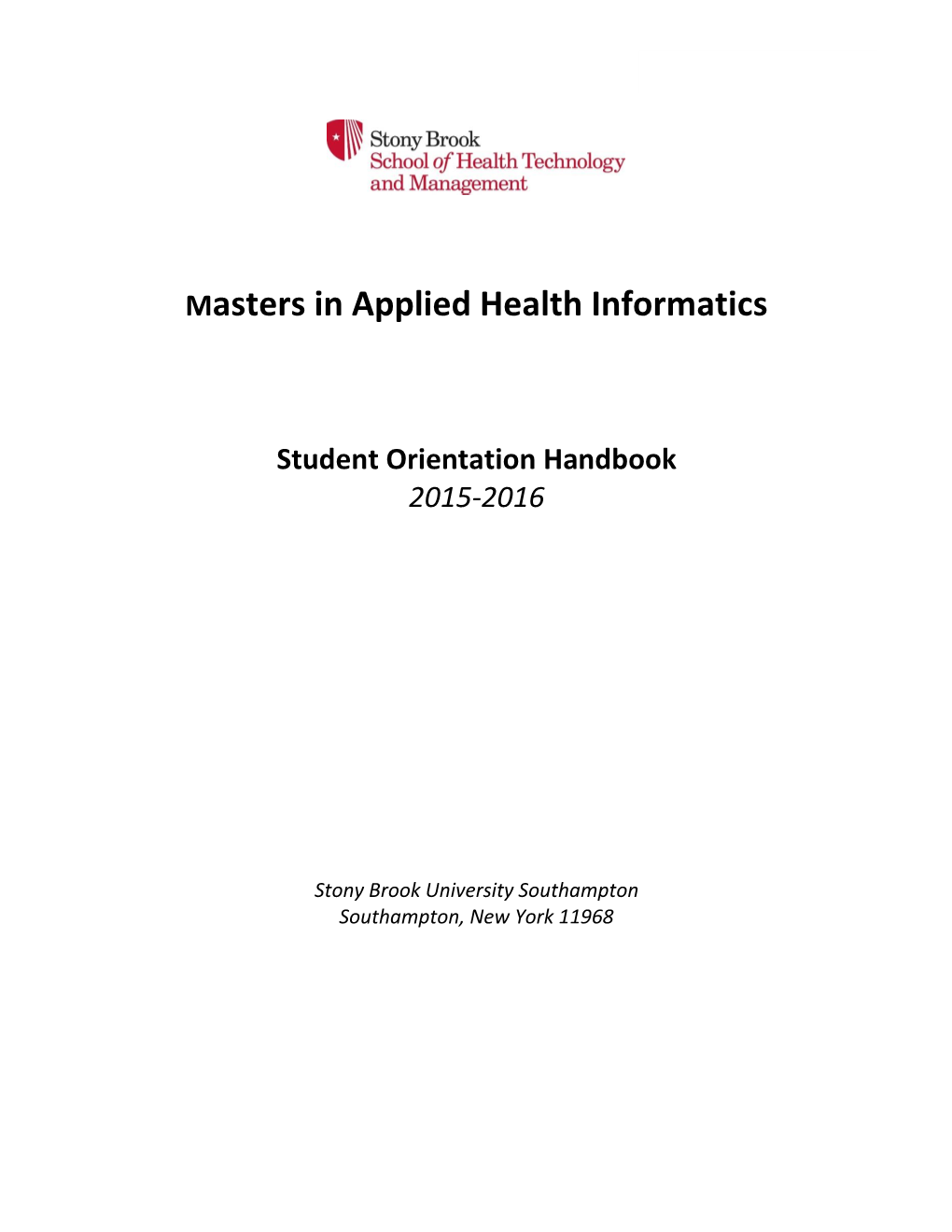 Masters in Applied Health Informatics Student Orientation Handbook