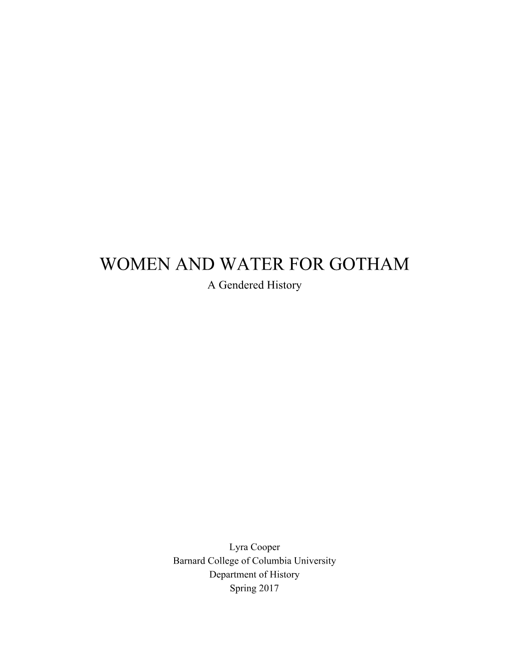 Lyra Cooper: Women and Water for Gotham