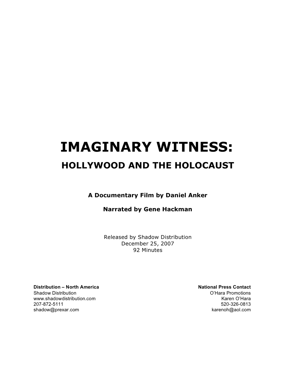 Imaginary Witness: Hollywood and the Holocaust