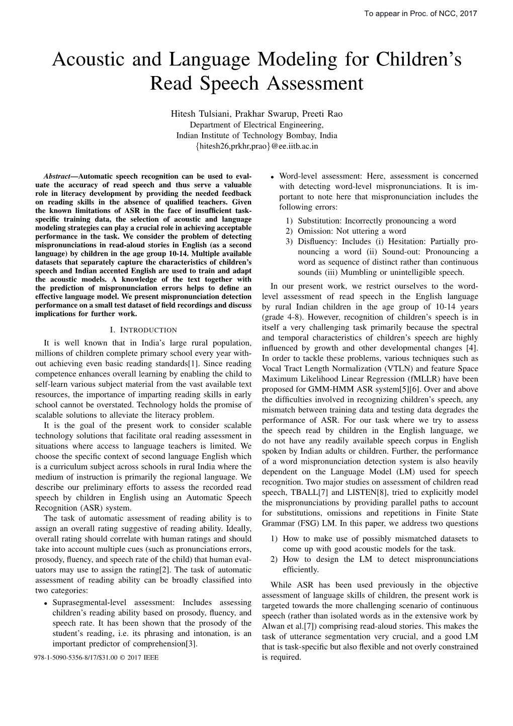 Acoustic and Language Modeling for Children's Read Speech Assessment