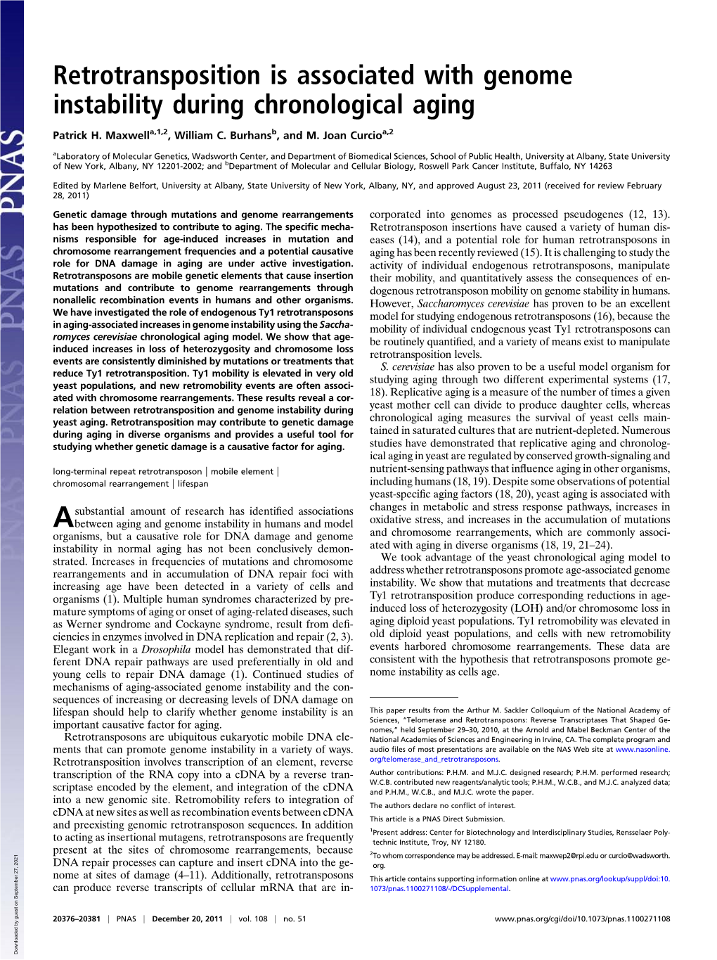 Retrotransposition Is Associated with Genome Instability During Chronological Aging