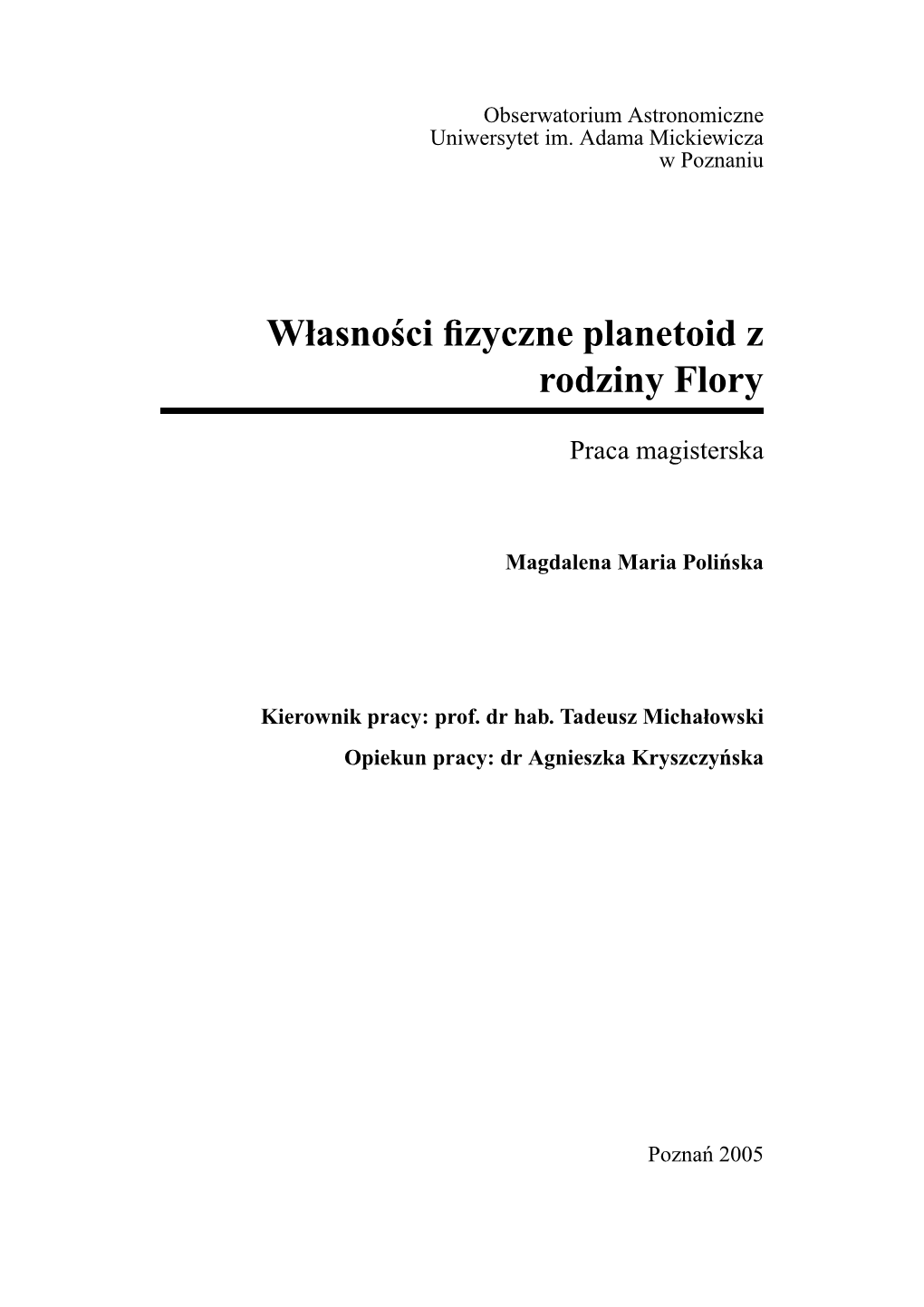 Własnosci Fizyczne Planetoid Z Rodziny Flory