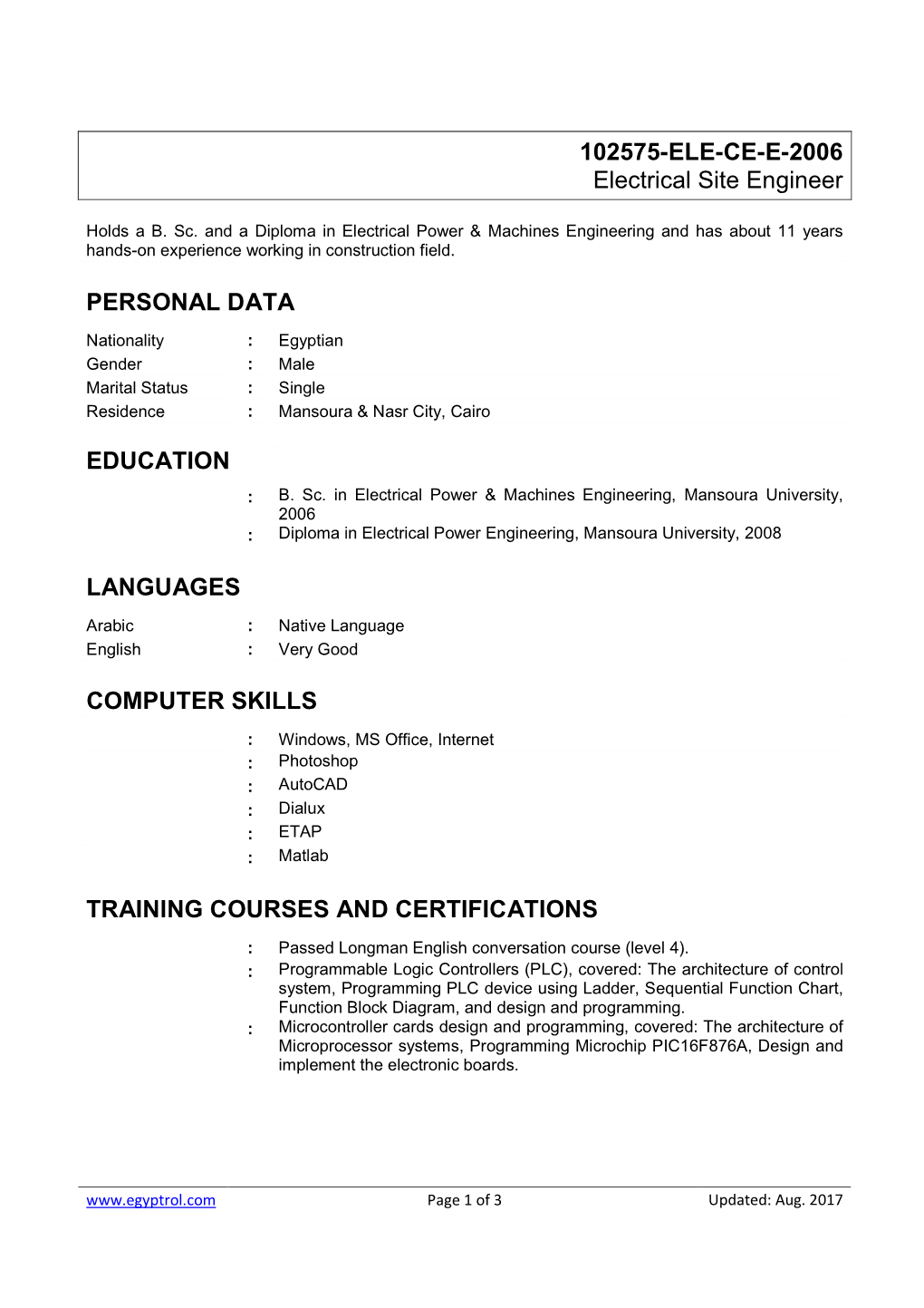 102575-ELE-CE-E-2006 Electrical Site Engineer