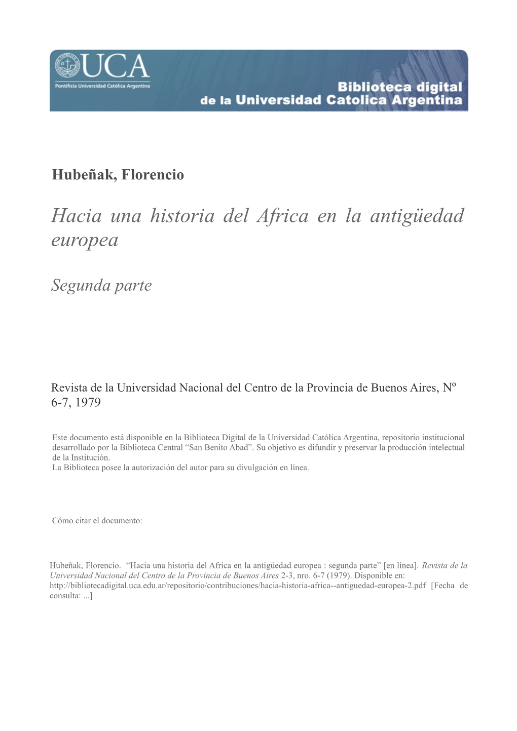 Hacia Una Historia Del Africa En La Antigüedad Europea