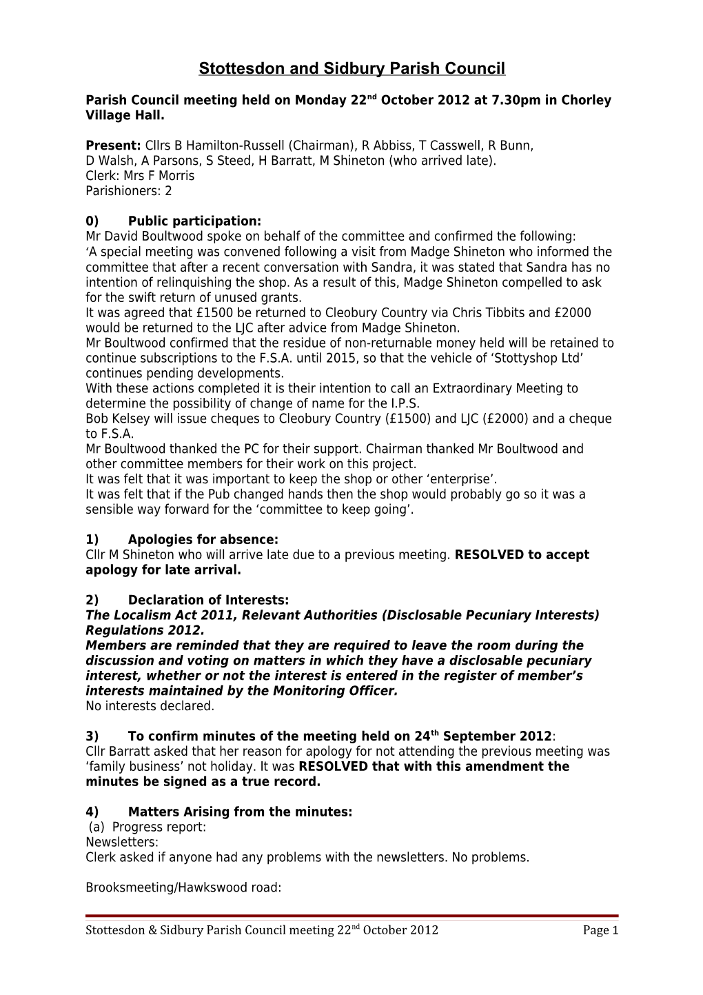 Stottesdon and Sidbury Parish Council