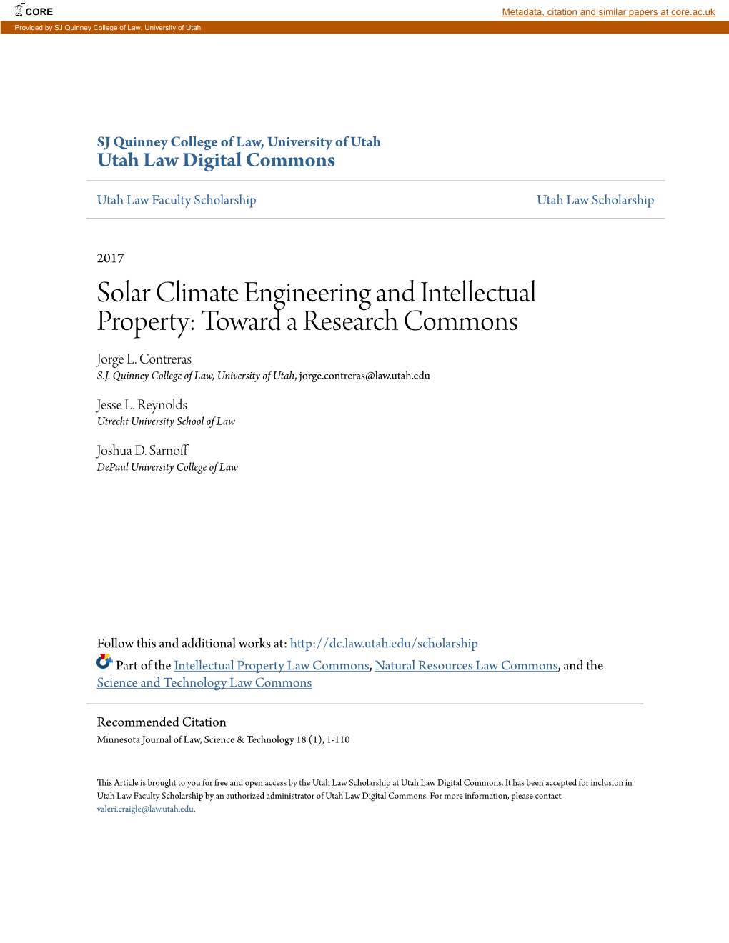 Solar Climate Engineering and Intellectual Property: Toward a Research Commons Jorge L