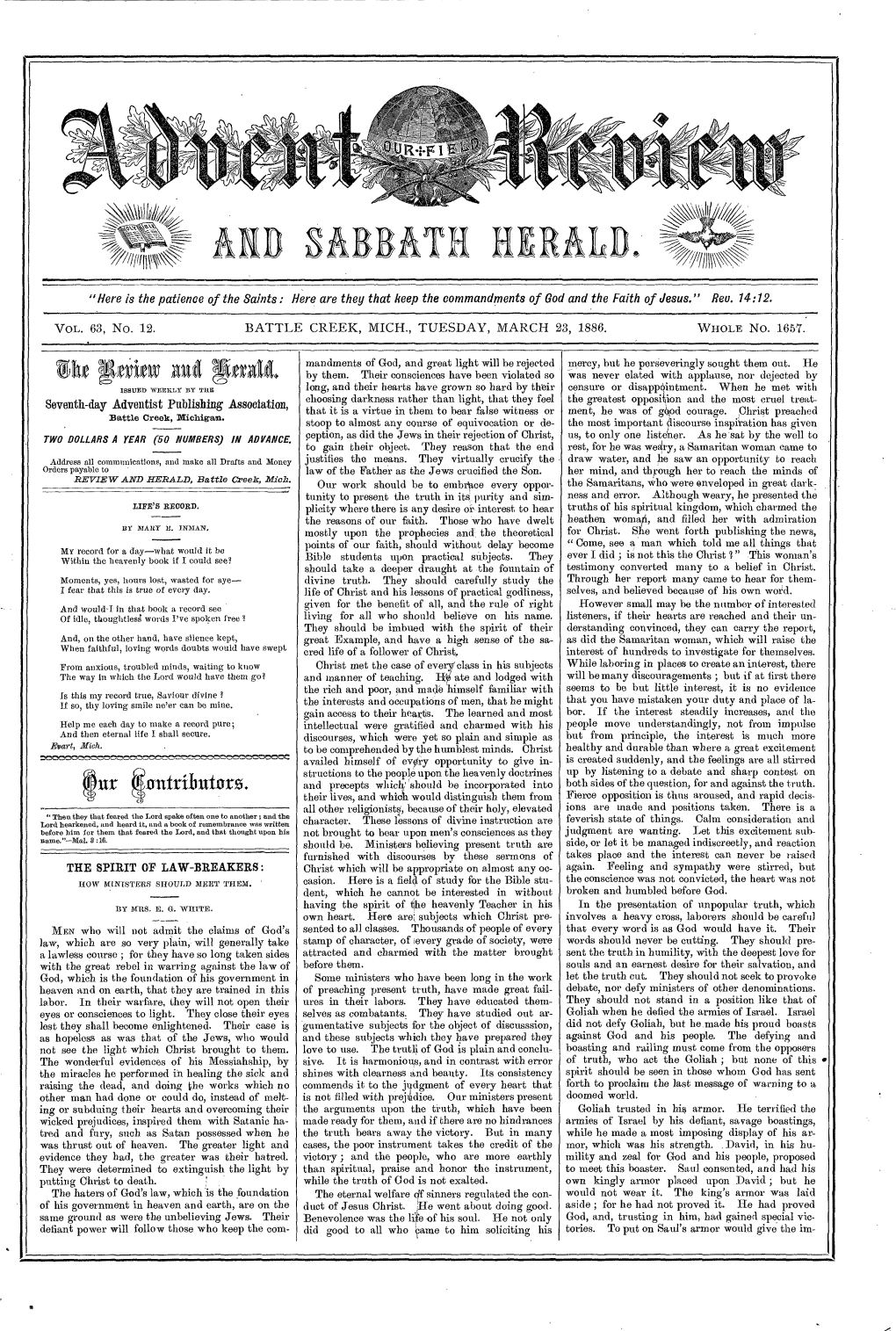 Review and Herald for 1886