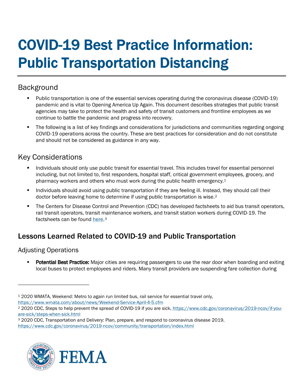 COVID-19 Best Practice Information: Public Transportation Distancing