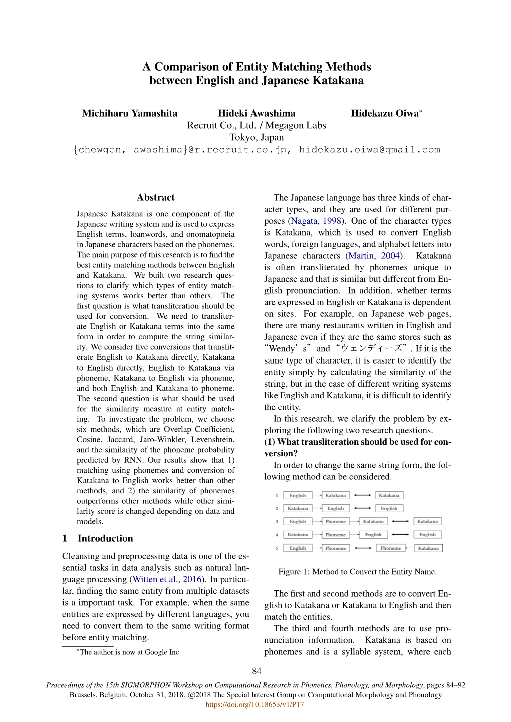 A Comparison of Entity Matching Methods Between English and Japanese Katakana