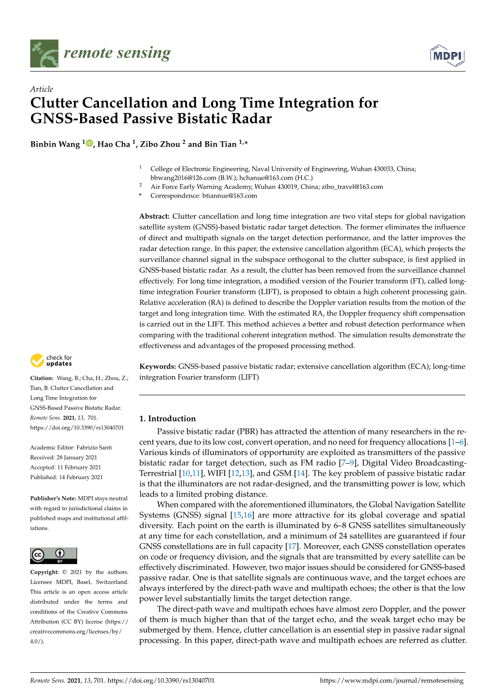 Clutter Cancellation and Long Time Integration for GNSS-Based Passive Bistatic Radar