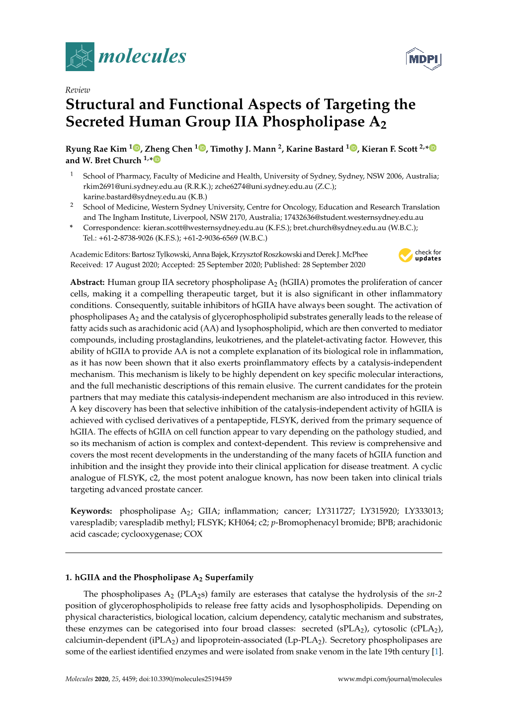 Structural and Functional Aspects of Targeting the Secreted Human Group IIA Phospholipase A2