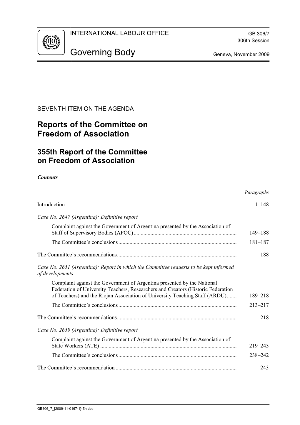 Reports of the Committee on Freedom of Association